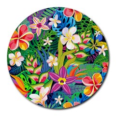 Colorful Floral Pattern Round Mousepads by designsbymallika