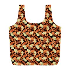 Autumn Leaves Orange Pattern Full Print Recycle Bag (l) by designsbymallika