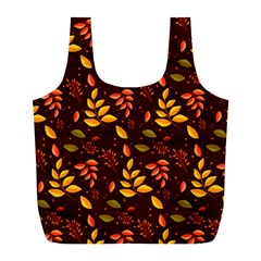 Yellow Green Orange Leaf Pattern Full Print Recycle Bag (l) by designsbymallika
