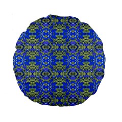 Gold And Blue Fancy Ornate Pattern Standard 15  Premium Round Cushions by dflcprintsclothing