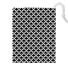 Black And White Triangles Pattern, Geometric Drawstring Pouch (4xl) by Casemiro