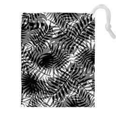 Tropical Leafs Pattern, Black And White Jungle Theme Drawstring Pouch (5xl) by Casemiro