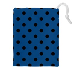 Large Black Polka Dots On Classic Blue - Drawstring Pouch (5xl) by FashionLane