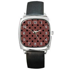 Large Black Polka Dots On Bole Brown - Square Metal Watch by FashionLane