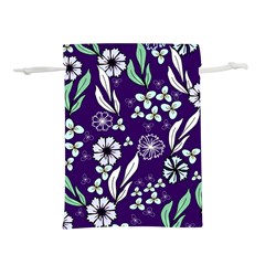 Floral Blue Pattern  Lightweight Drawstring Pouch (m) by MintanArt