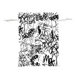 Black And White Graffiti Abstract Collage Lightweight Drawstring Pouch (L) Back