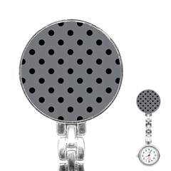 Large Black Polka Dots On Steel Grey - Stainless Steel Nurses Watch by FashionLane