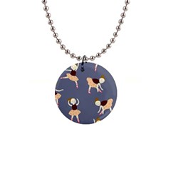 Cute  Pattern With  Dancing Ballerinas On The Blue Background 1  Button Necklace by EvgeniiaBychkova