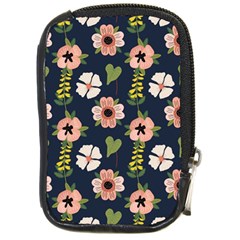 Flower White Grey Pattern Floral Compact Camera Leather Case by Dutashop