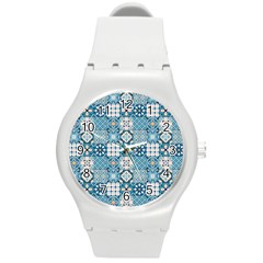 Ceramic Tile Pattern Round Plastic Sport Watch (m) by designsbymallika