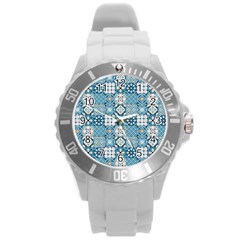 Ceramic Tile Pattern Round Plastic Sport Watch (l) by designsbymallika