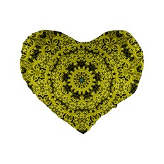 Yellow Kolodo Standard 16  Premium Flano Heart Shape Cushions by Sparkle