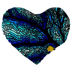 Sea-fans-diving-coral-stained-glass Large 19  Premium Flano Heart Shape Cushions by Sapixe