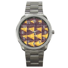 Yellow, Traffic, Cone, Arrow, Cracks, Asphalt  Sport Metal Watch by ScottFreeArt