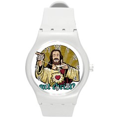 Buddy Christ Round Plastic Sport Watch (m) by Valentinaart