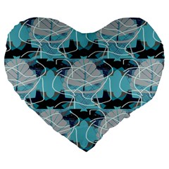 Digital Waves Large 19  Premium Heart Shape Cushions by Sparkle