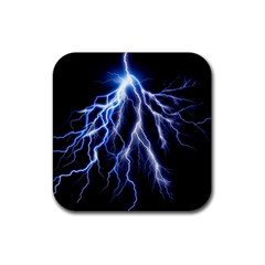 Blue Lightning At Night, Modern Graphic Art  Rubber Coaster (square)  by picsaspassion