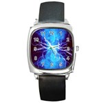Blue Lightning thunder at night, graphic art 3 Square Metal Watch Front