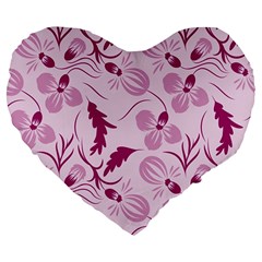 Dark Pink Flowers Large 19  Premium Flano Heart Shape Cushions by Eskimos