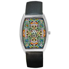 Sugar Skulls Pattern Barrel Style Metal Watch by ExtraAwesomeSauce