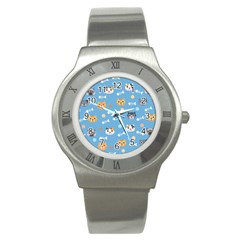 Cute Cat Pattern Stainless Steel Watch by ExtraAwesomeSauce