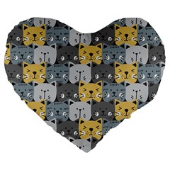 Cute Cat Pattern Large 19  Premium Heart Shape Cushions by ExtraAwesomeSauce