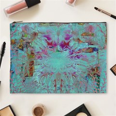 Retro Hippie Abstract Floral Blue Violet Cosmetic Bag (xl) by CrypticFragmentsDesign