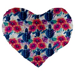 Tropical Flowers Turtles Cbdoilprincess 9a8efa63-1b6b-4226-a85c-858859e581d8 Large 19  Premium Heart Shape Cushions by CBDOilPrincess1