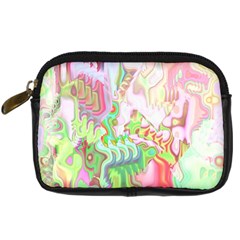 Boho Hippie Trippy Psychedelic Abstract Hot Pink Lime Green Digital Camera Leather Case by CrypticFragmentsDesign