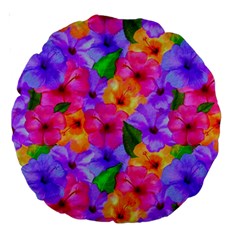 Watercolor Flowers  Multi-colored Bright Flowers Large 18  Premium Round Cushions by SychEva