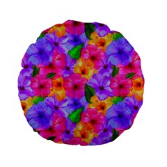 Watercolor Flowers  Multi-colored Bright Flowers Standard 15  Premium Flano Round Cushions by SychEva
