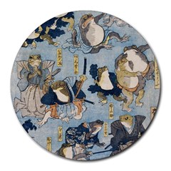 Famous Heroes Of The Kabuki Stage Played By Frogs  Round Mousepads by Sobalvarro