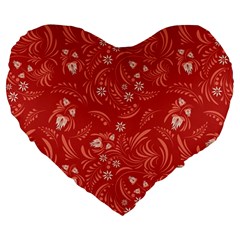 Folk Floral Pattern  Flowers Abstract Surface Design  Seamless Pattern Large 19  Premium Flano Heart Shape Cushions by Eskimos