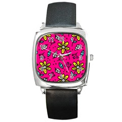 Flowers-flashy Square Metal Watch by alllovelyideas