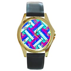 Pop Art Mosaic Round Gold Metal Watch by essentialimage365