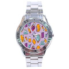 Back To School And Schools Out Kids Pattern Stainless Steel Analogue Watch by DinzDas