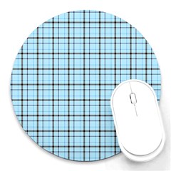 Sky Blue Tartan Plaid Pattern, With Black Lines Round Mousepads by Casemiro