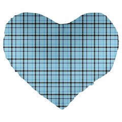 Sky Blue Tartan Plaid Pattern, With Black Lines Large 19  Premium Heart Shape Cushions by Casemiro