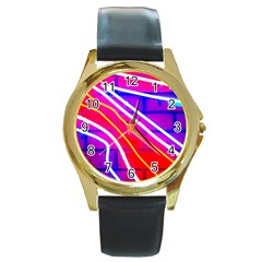 Pop Art Neon Lights Round Gold Metal Watch by essentialimage365