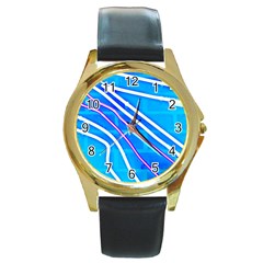 Pop Art Neon Wall Round Gold Metal Watch by essentialimage365