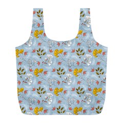 Blue Florals Full Print Recycle Bag (l) by designsbymallika