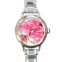 Magenta Bouquet Round Italian Charm Watch by kaleidomarblingart