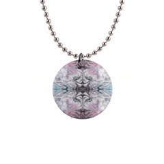 Pink On Grey Arabesque 1  Button Necklace by kaleidomarblingart