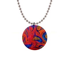Red Flames 1  Button Necklace by kaleidomarblingart