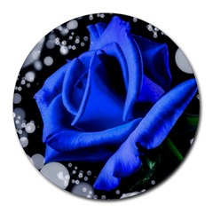 Blue-rose-rose-rose-bloom-blossom Round Mousepads by Sapixe