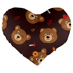 Bears-vector-free-seamless-pattern1 Large 19  Premium Heart Shape Cushions by webstylecreations