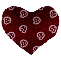 White Skulls On Red Shiny Background Large 19  Premium Heart Shape Cushions by SychEva