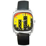 Skyline-city-building-sunset Square Metal Watch Front
