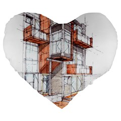 Rag-flats-onion-flats-llc-architecture-drawing Graffiti-architecture Large 19  Premium Flano Heart Shape Cushions by Sudhe