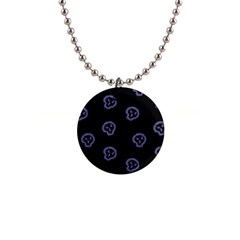 Purple Skulls On Dark Background 1  Button Necklace by SychEva